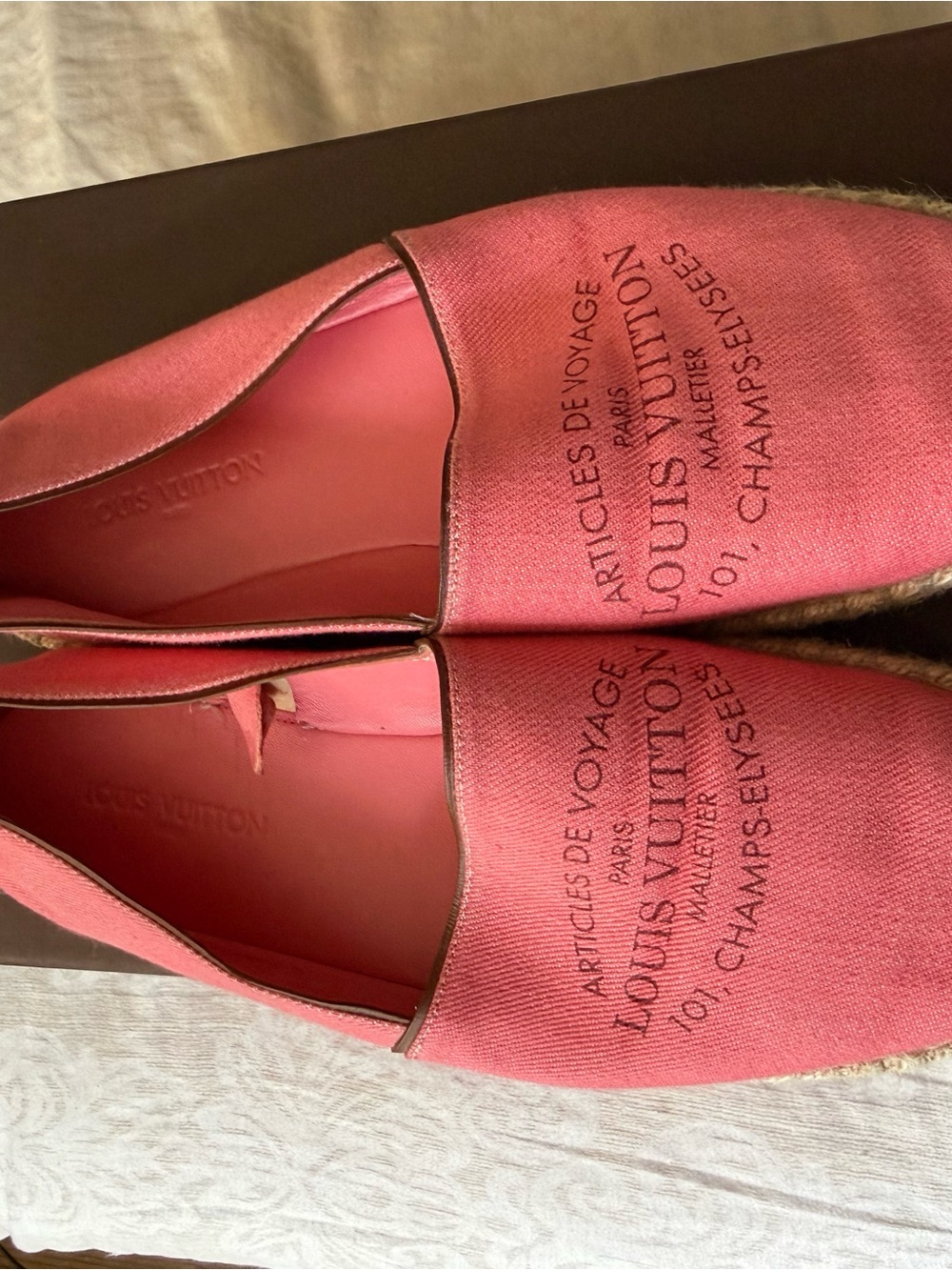 Louis Vuitton Pink Canvas Espadrille Slip-Ons